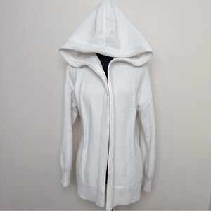 GAP Womens Small Open Mix Stitch Hooded Cotton Cardigan Ivory Color